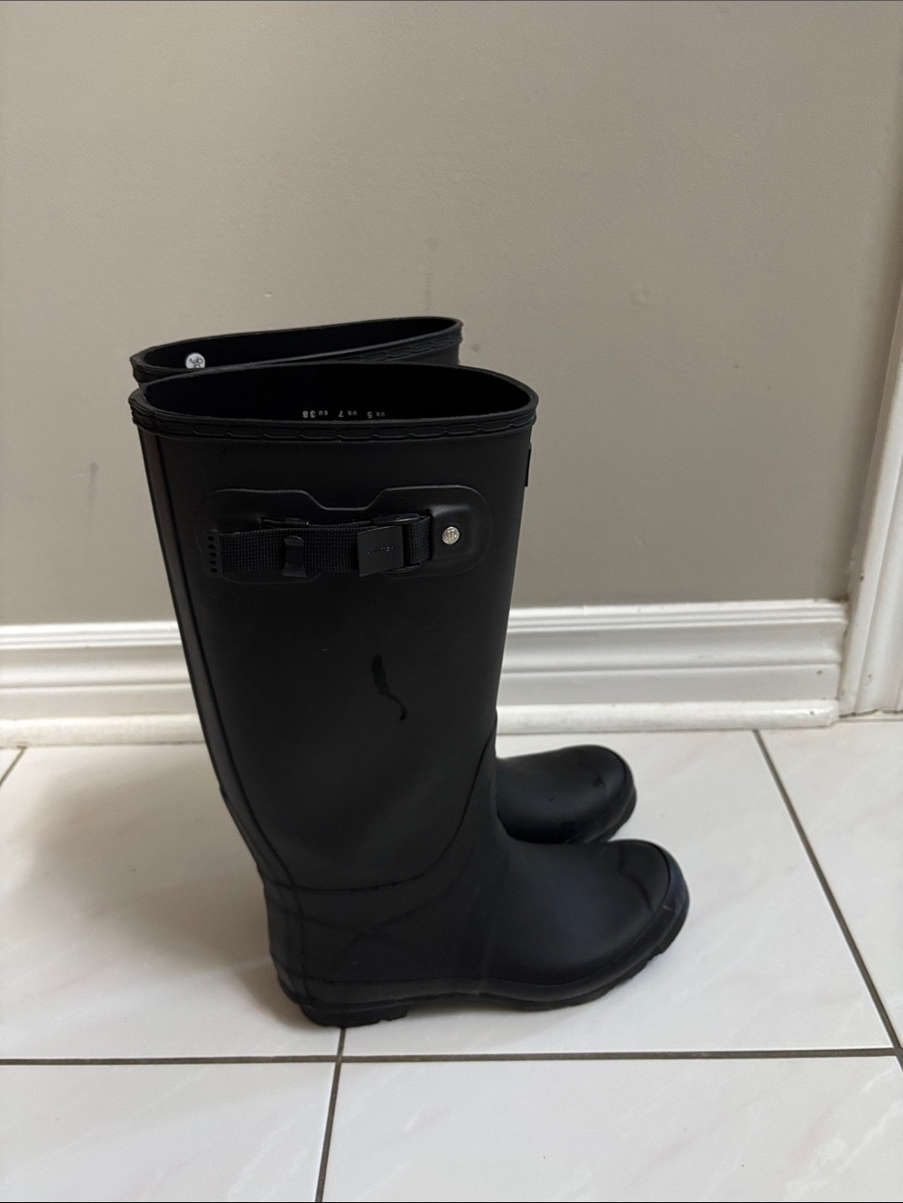 Hunter Black Tall Rubber Rain Boots with Buckle - Picture 3 of 5